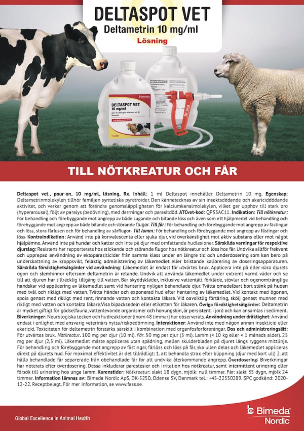 Dectospot vet dosage instructions (Swedish)